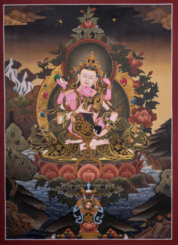 Vajrasattva Shakti Tibetan Thangka - Himalayas Shop