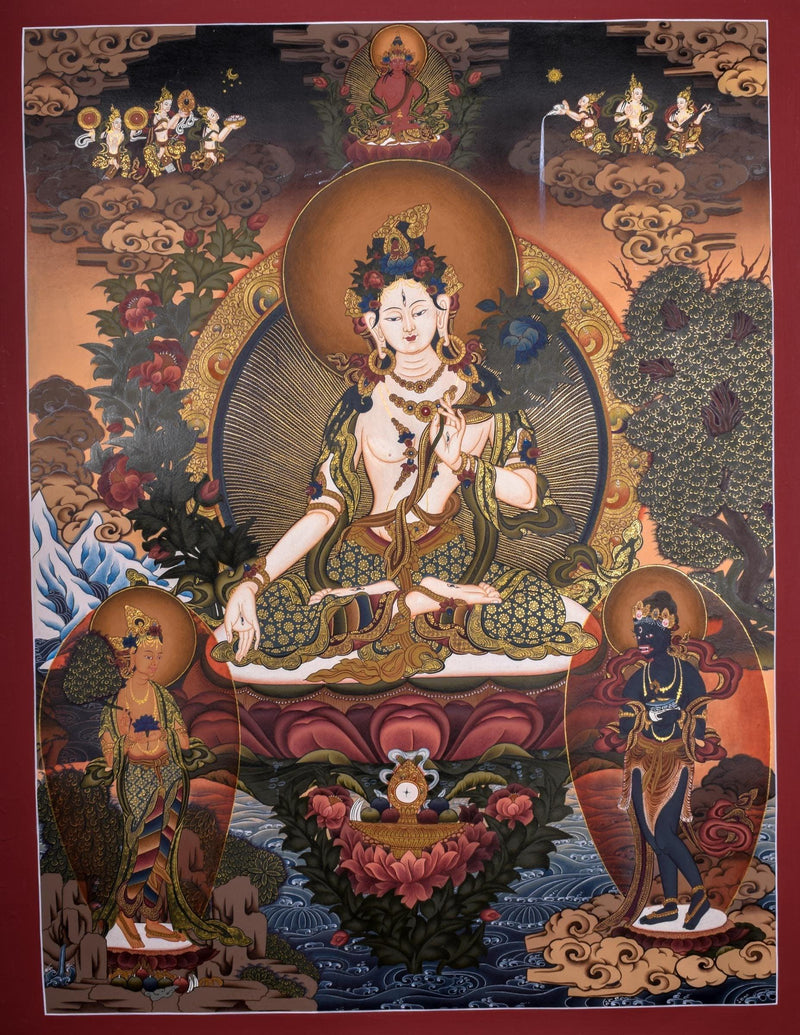 White Tara Thangka - Liberator For home decor and and Wall hanging 