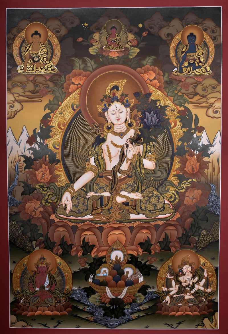 White Tara Thangka - Liberator For home decor and and Wall hanging 