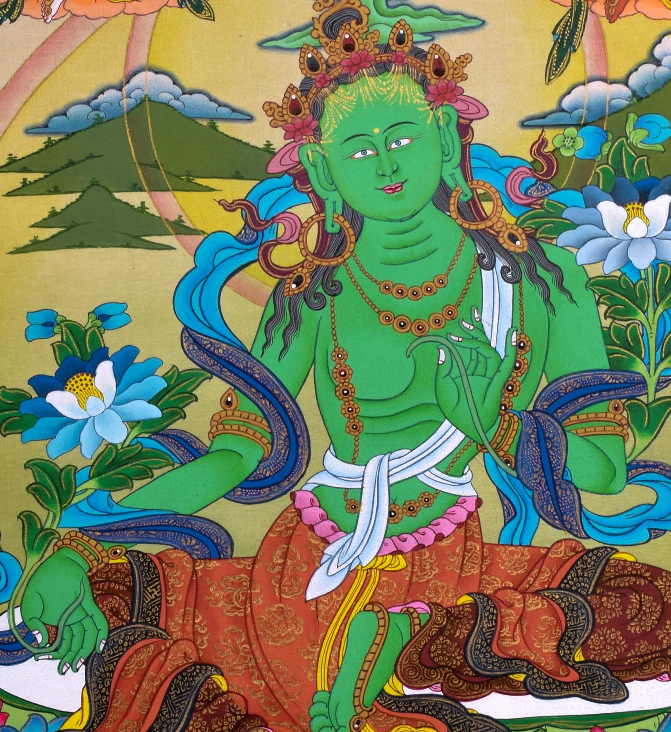 High Quality Green Tara Thangka Painting  For Meditational Practice and Spiritual Gifts
