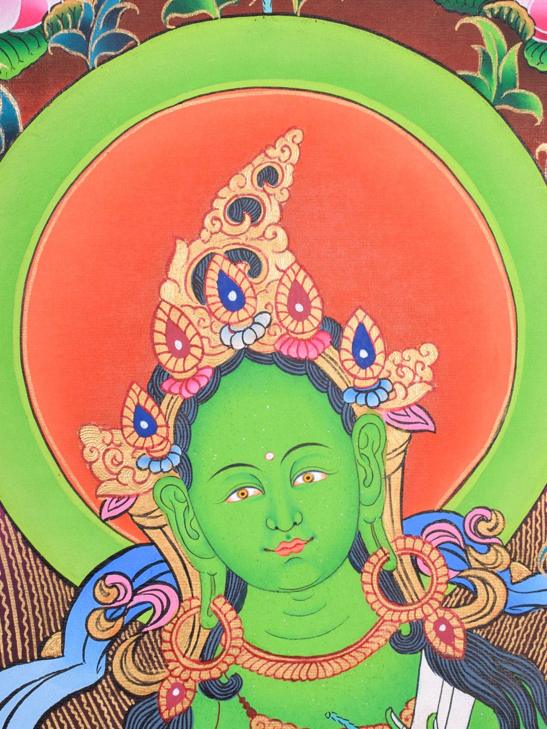 Green Tara Female Buddha Tibetan Art - Himalayas Shop