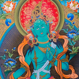 Green Tara Female Deity Thangka Painting  For Meditational Practice and Spiritual Gifts