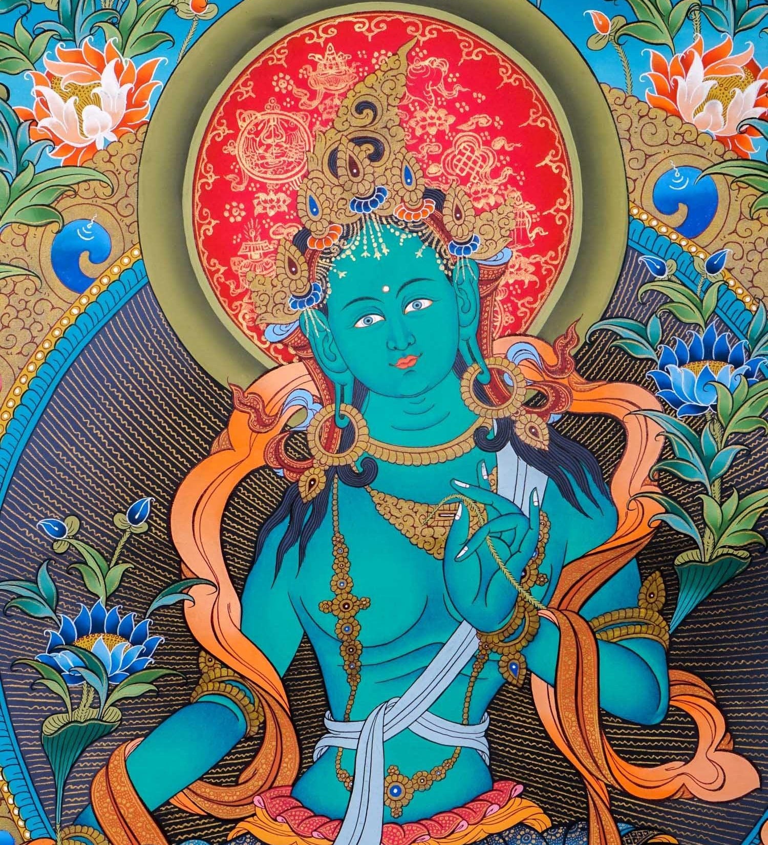 Green Tara Female Deity Thangka Painting  For Meditational Practice and Spiritual Gifts