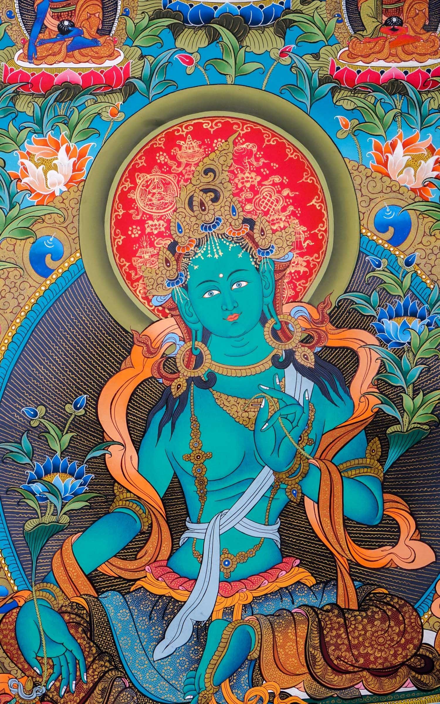 Green Tara Female Deity Thangka Painting  For Meditational Practice and Spiritual Gifts