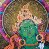 Green Tara Female Deity Thangka Painting  For Meditational Practice and Spiritual Gifts
