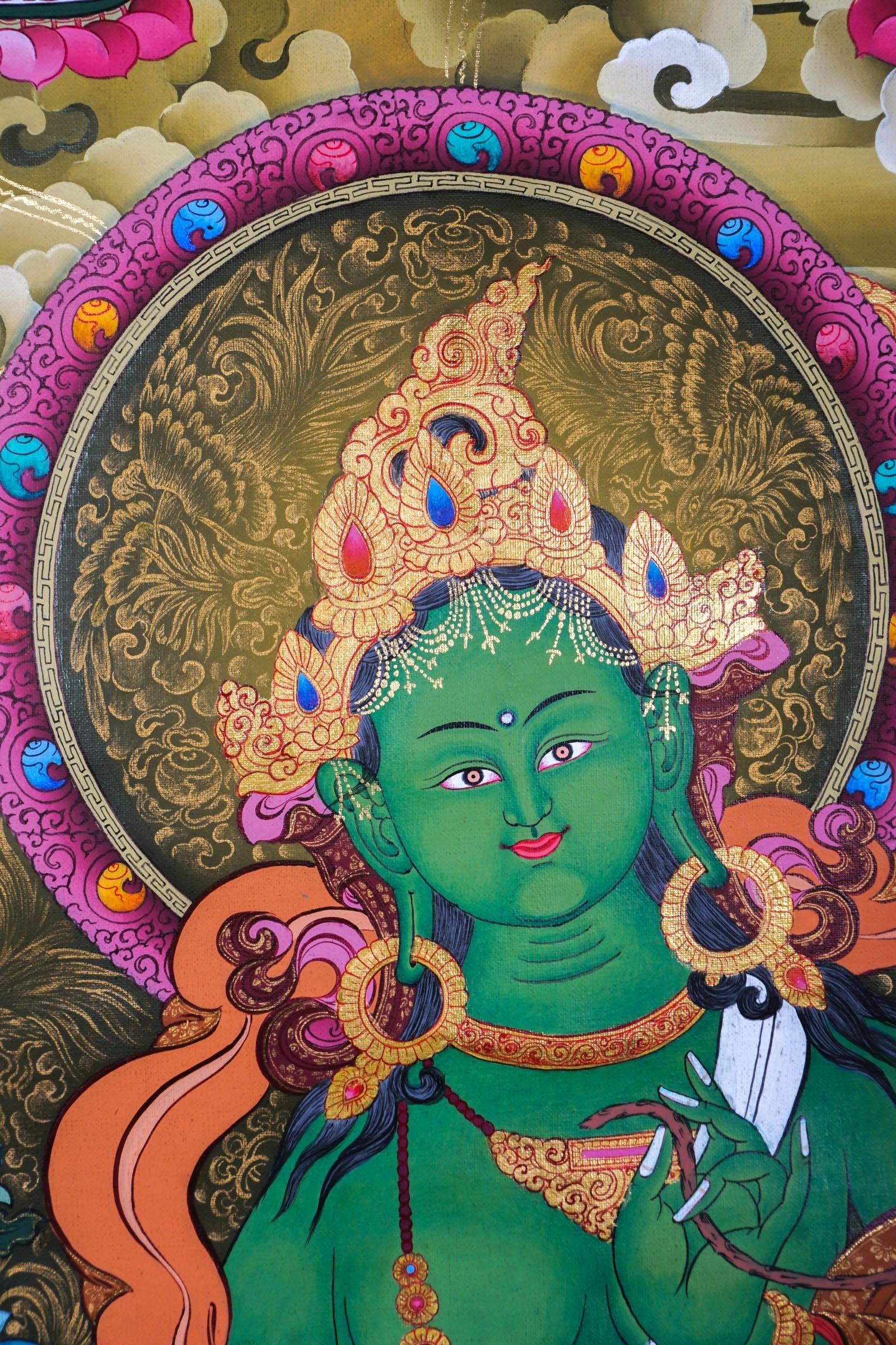 Green Tara Female Deity Thangka Painting  For Meditational Practice and Spiritual Gifts