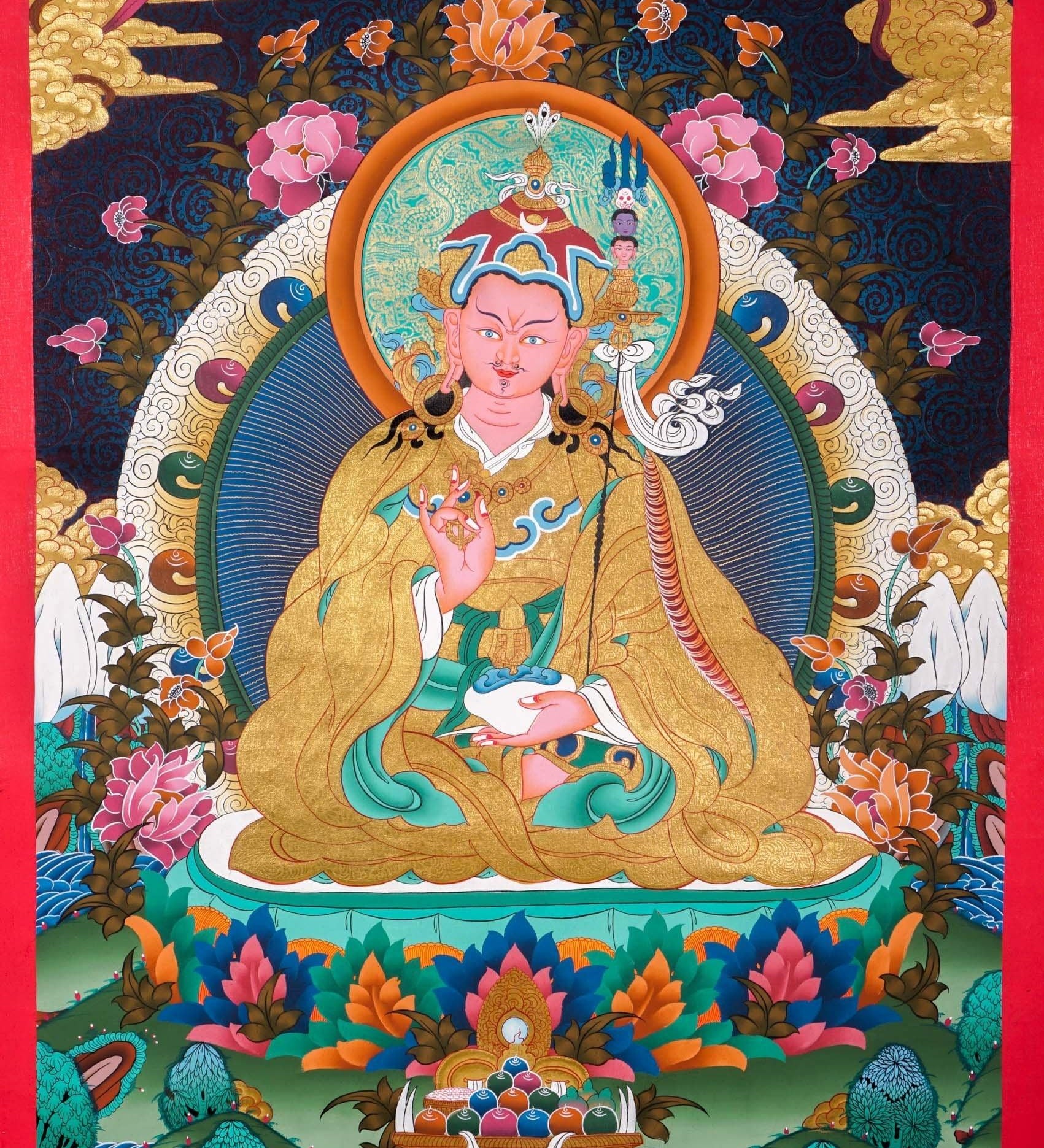 Guru Rinpoche on a lotus flower wall art - Thangka Painting 