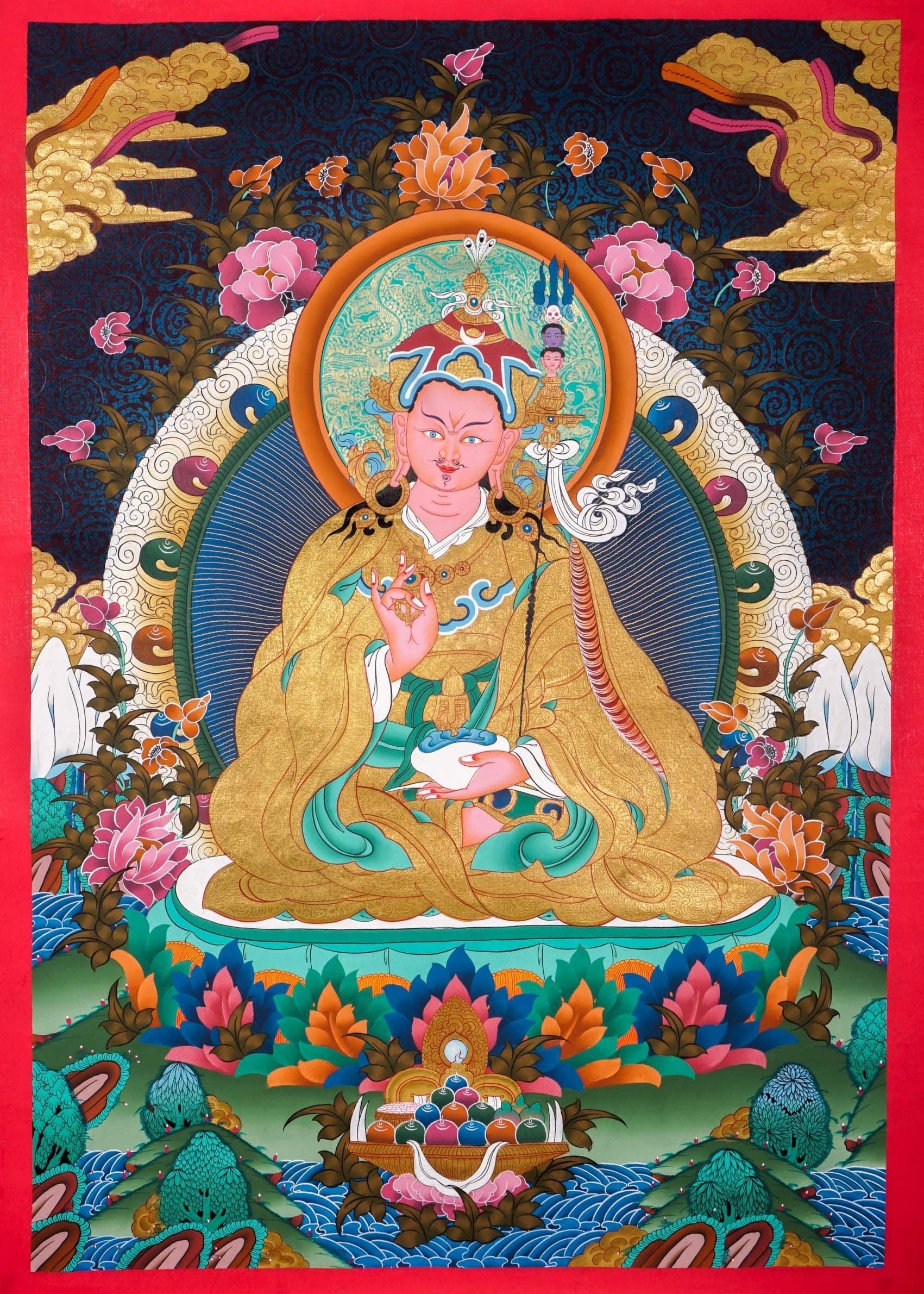 Guru Rinpoche on a lotus flower wall art - Thangka Painting 