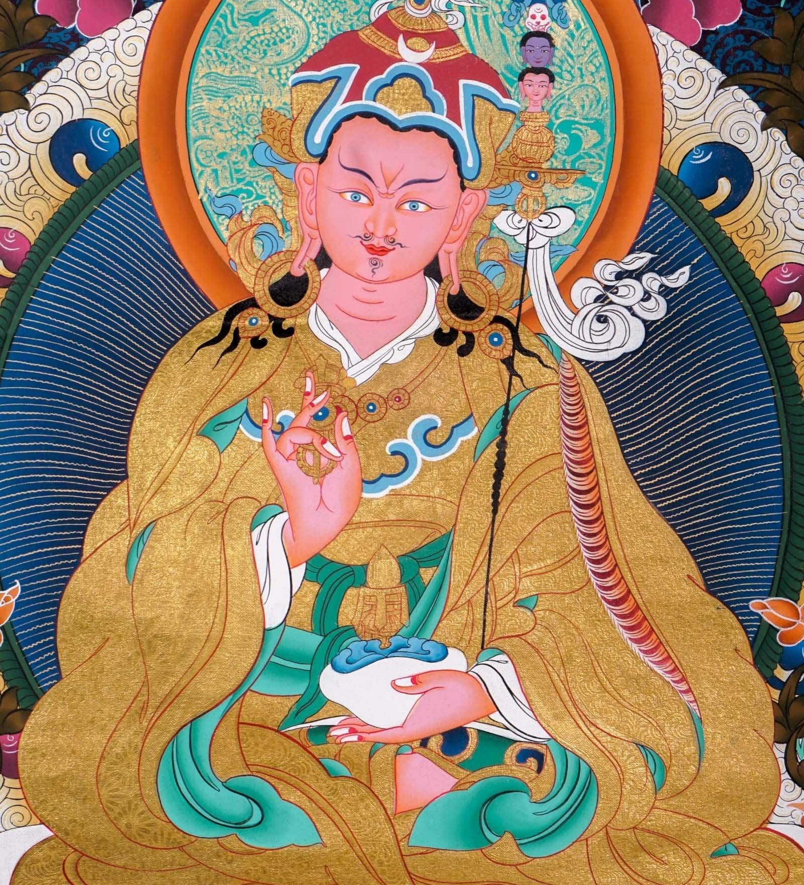Guru Rinpoche on a lotus flower wall art - Thangka Painting