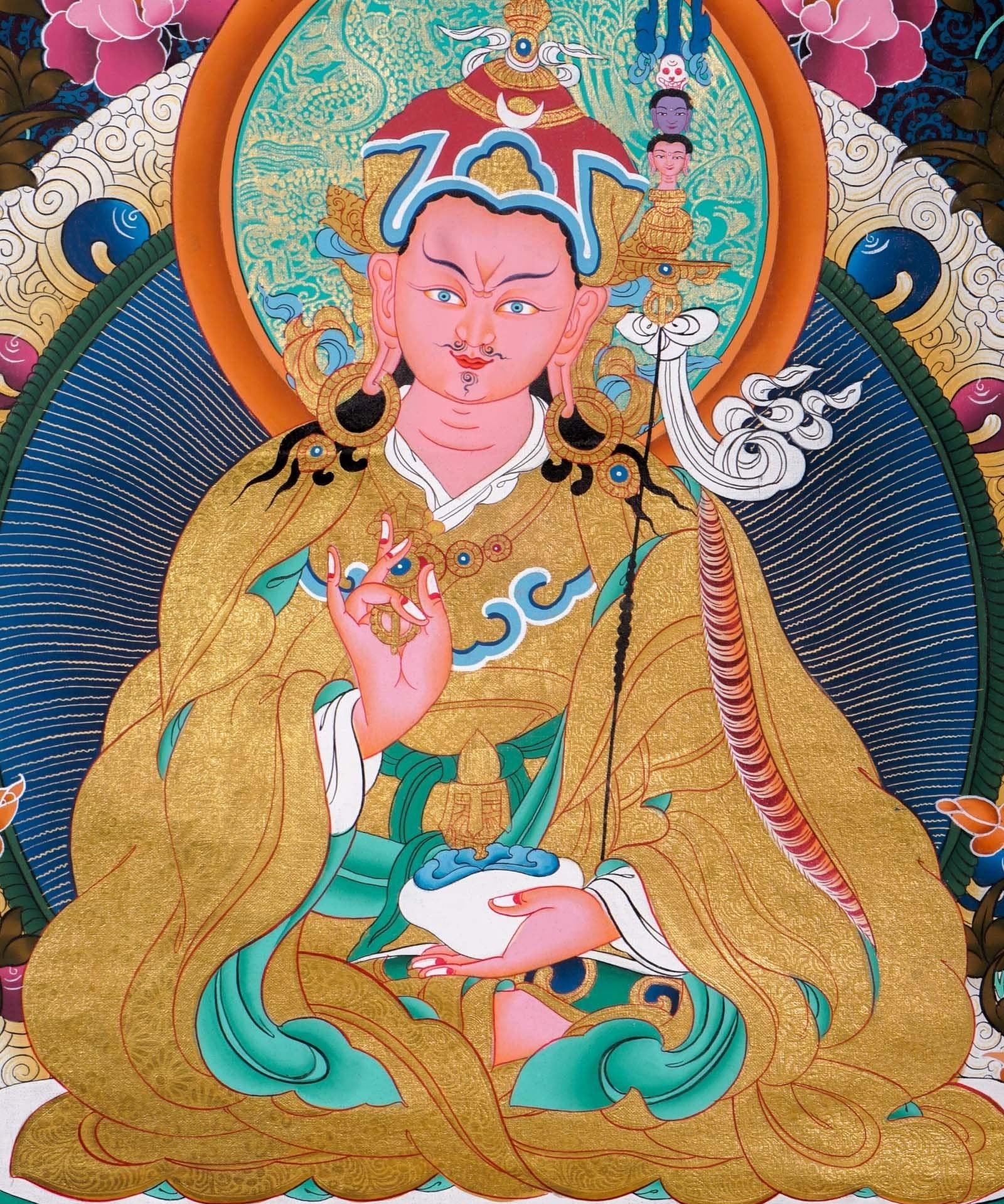 Guru Rinpoche on a lotus flower wall art - Thangka Painting
