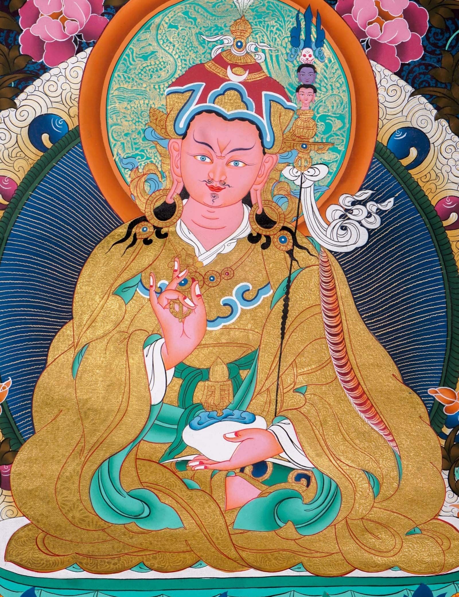 Guru Rinpoche on a lotus flower wall art - Thangka Painting