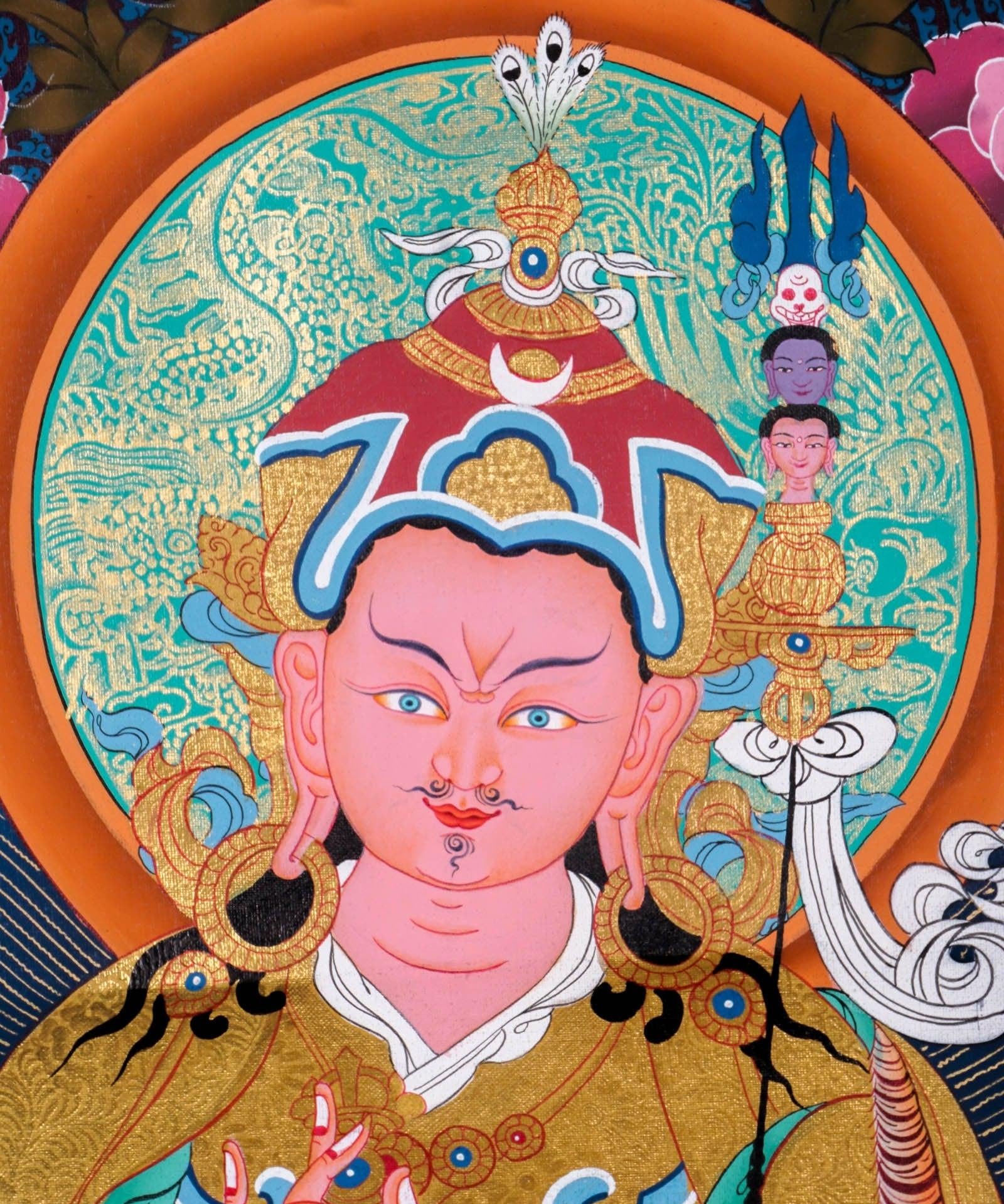 Guru Rinpoche on a lotus flower wall art - Thangka Painting