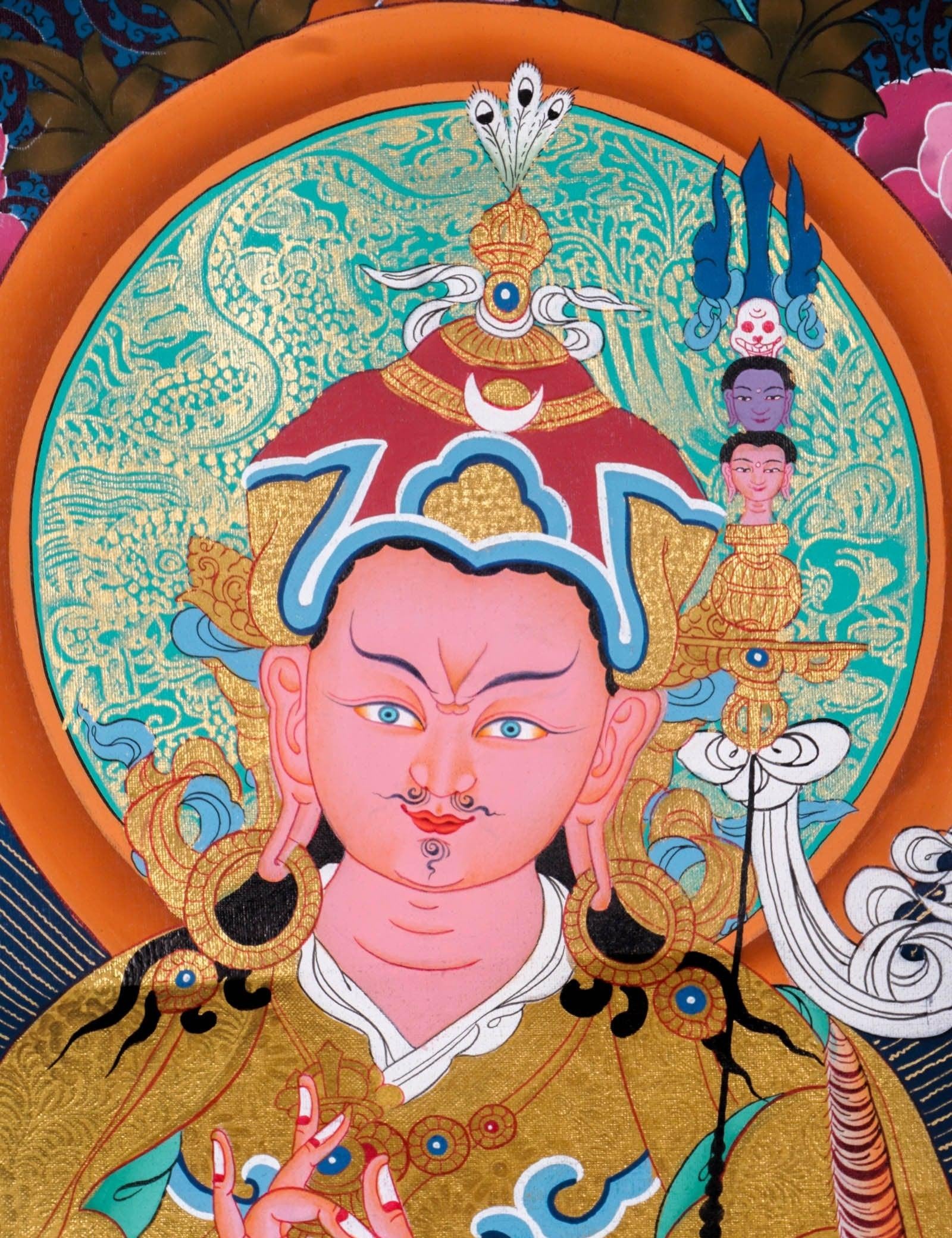 Guru Rinpoche on a lotus flower wall art - Thangka Painting
