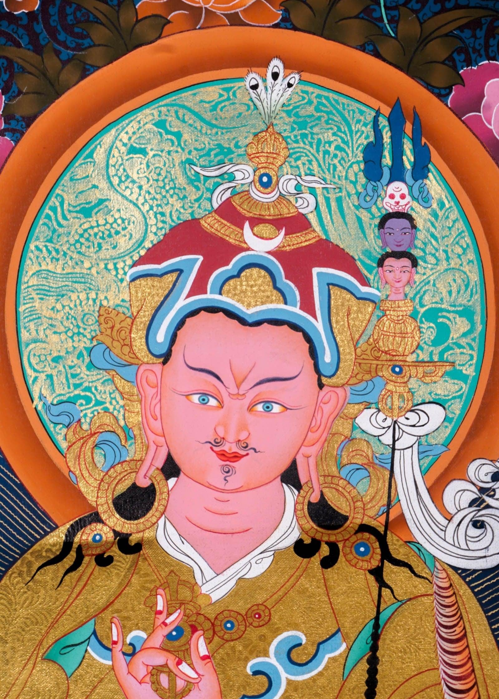 Guru Rinpoche on a lotus flower wall art - Thangka Painting