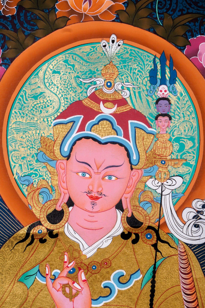 Guru Rinpoche on a lotus flower wall art - Thangka Painting