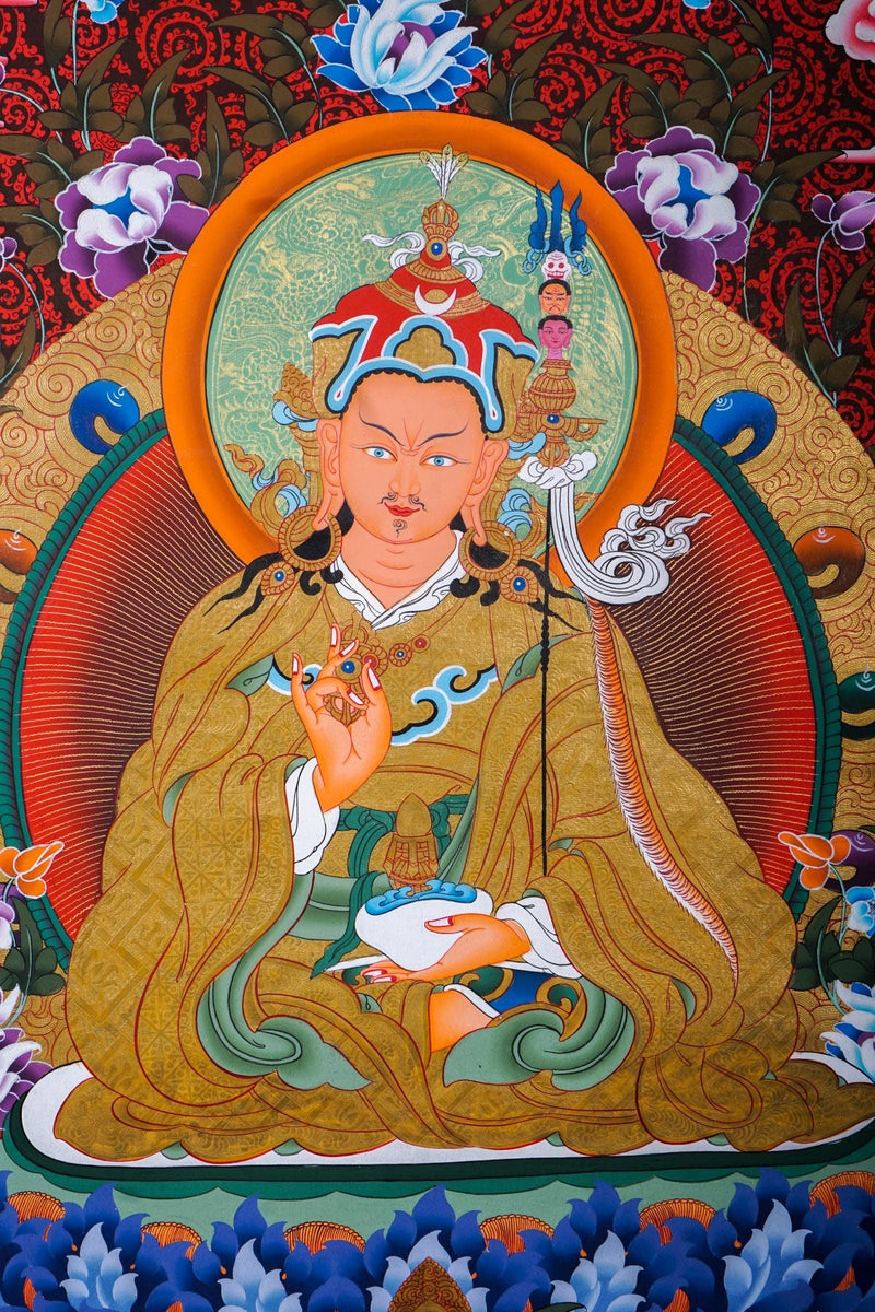 Guru Rinpoche on a lotus flower wall art - Thangka Painting