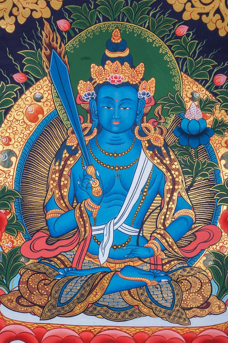 Japanese Style - Monju Bosatsu Thangka Painting For Meditational Practice and Spiritual Gifts 