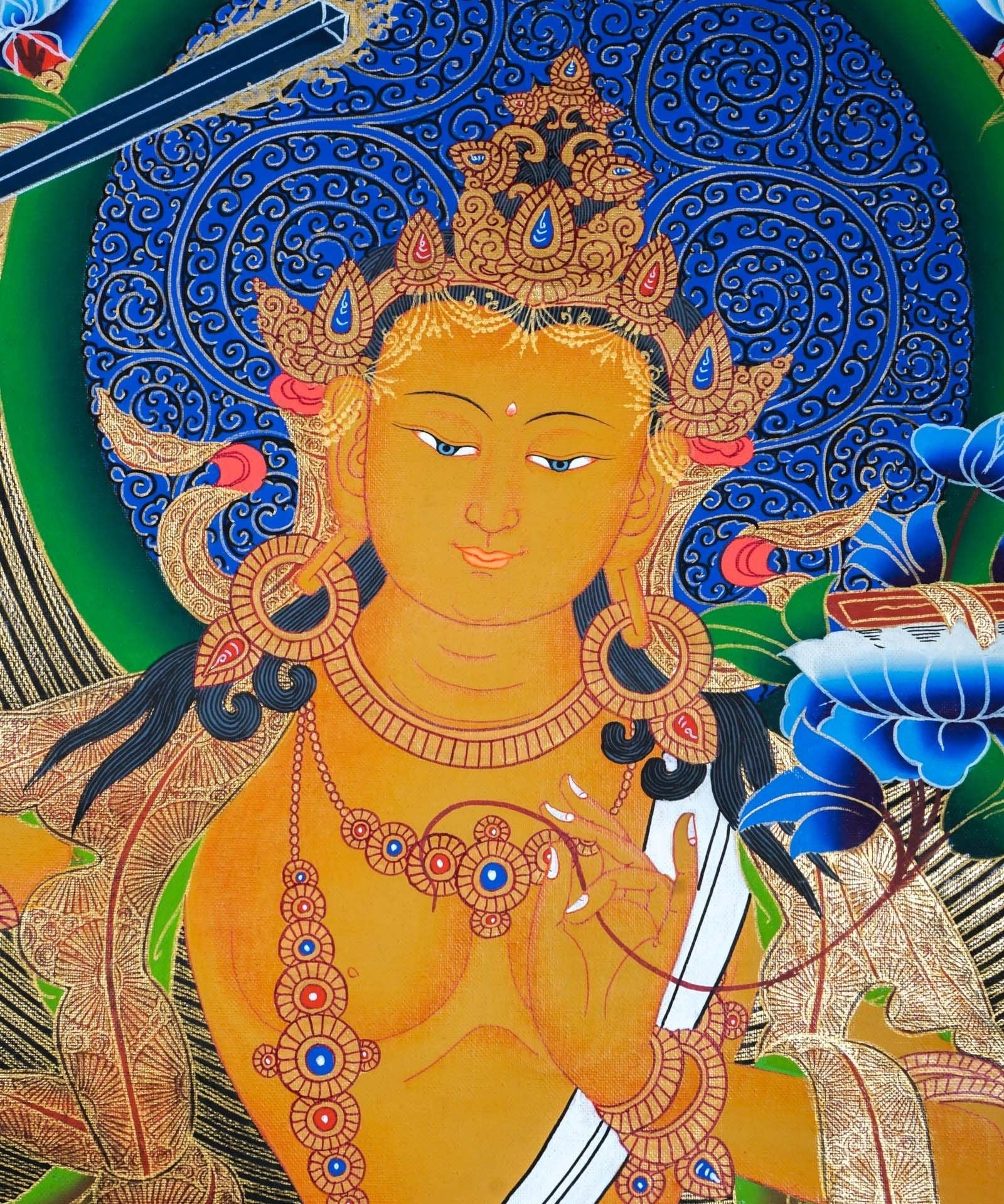 Sword of Wisdom - Manjushri Thangka Painting  For Meditational Practice and Spiritual Gifts