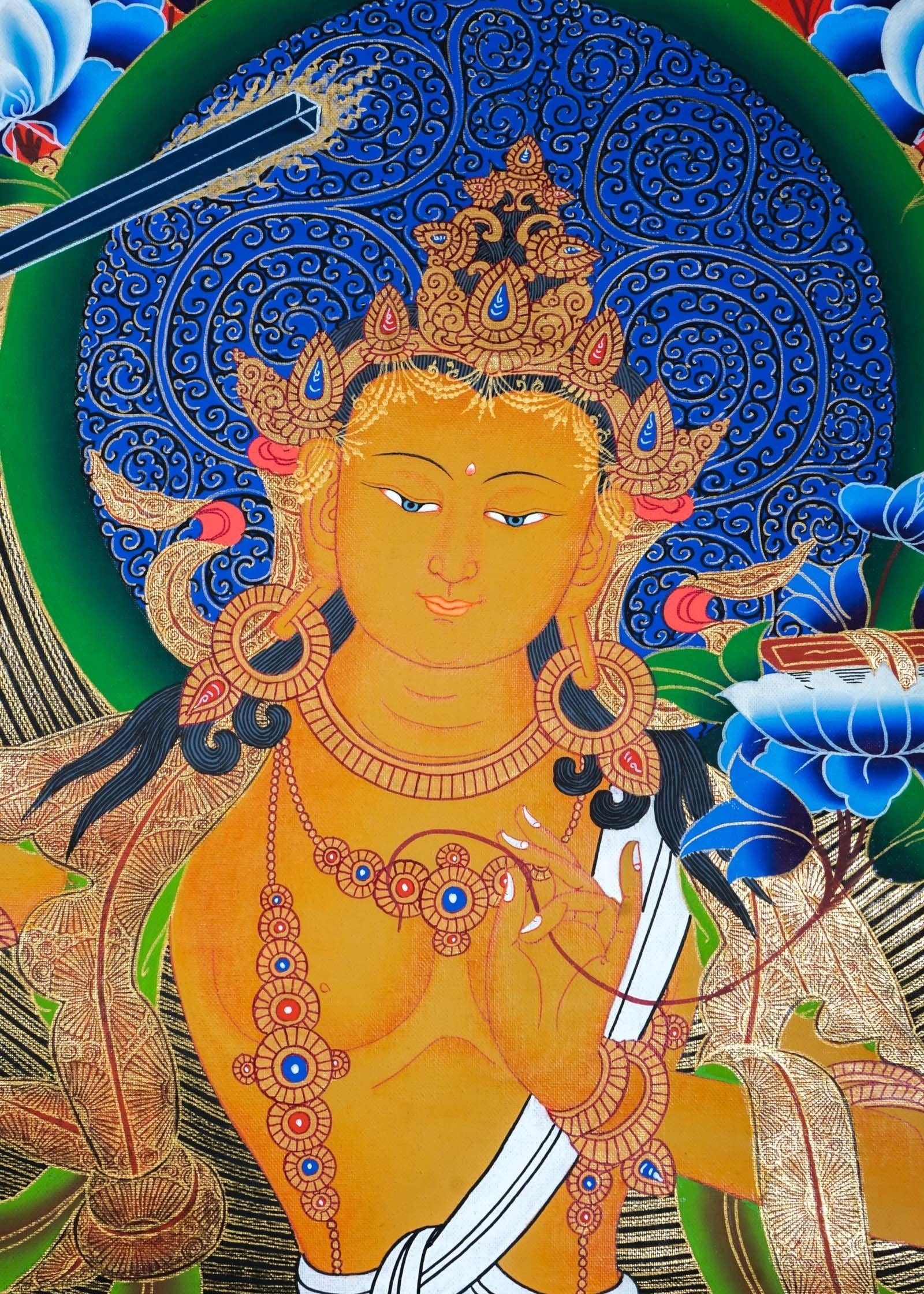 Sword of Wisdom - Manjushri Thangka Painting  For Meditational Practice and Spiritual Gifts