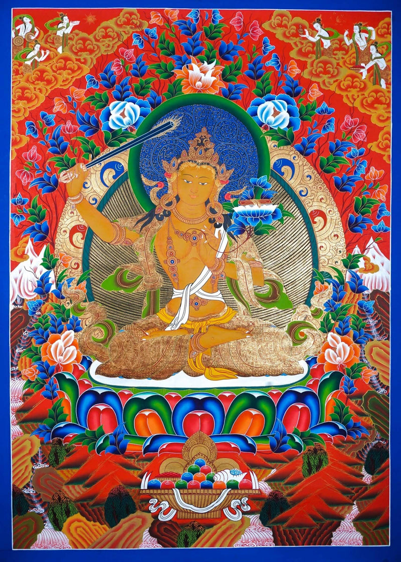Sword of Wisdom - Manjushri Thangka Painting  For Meditational Practice and Spiritual Gifts