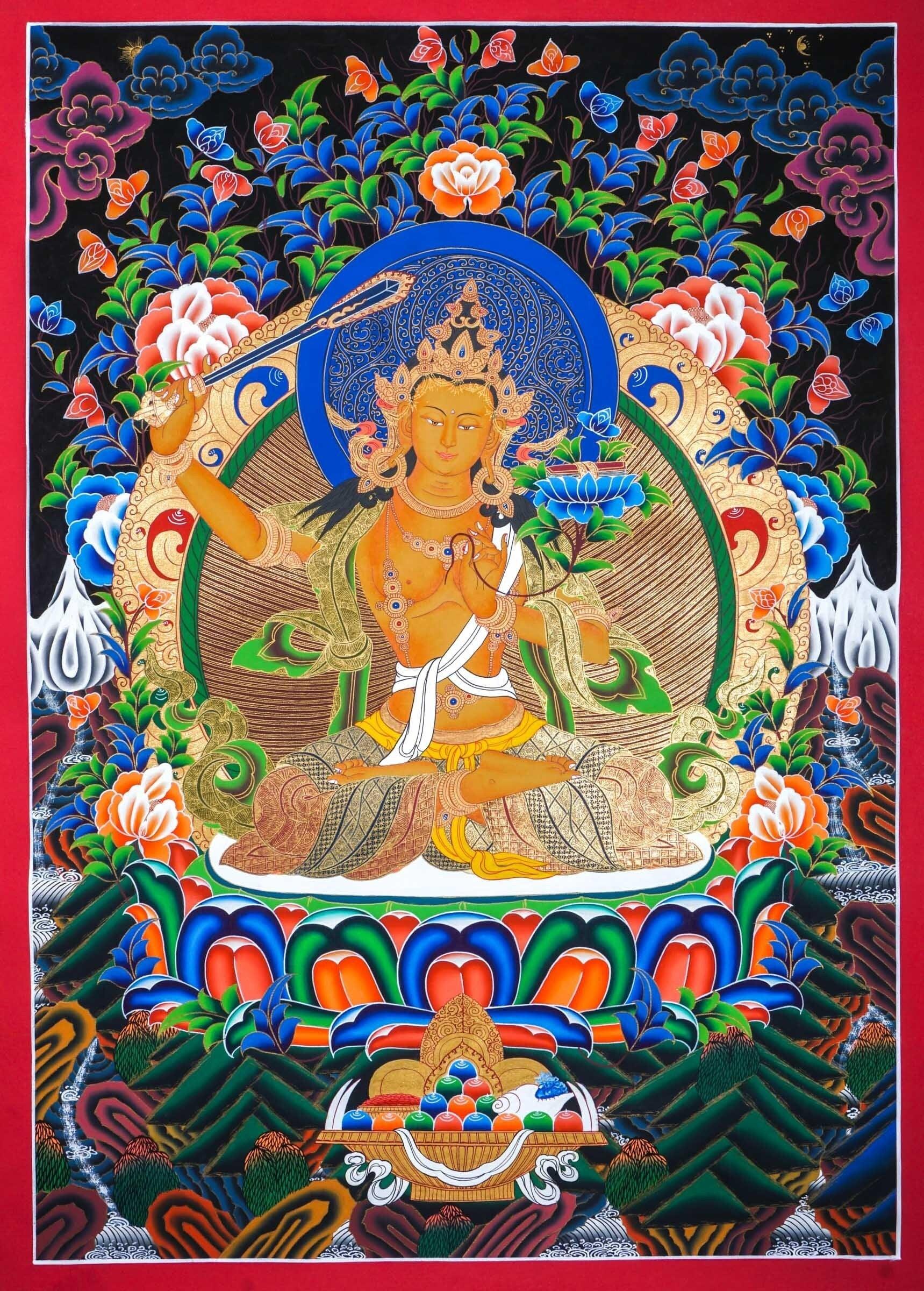 Manjushri Thangka Painting For home decor and and Wall hanging 