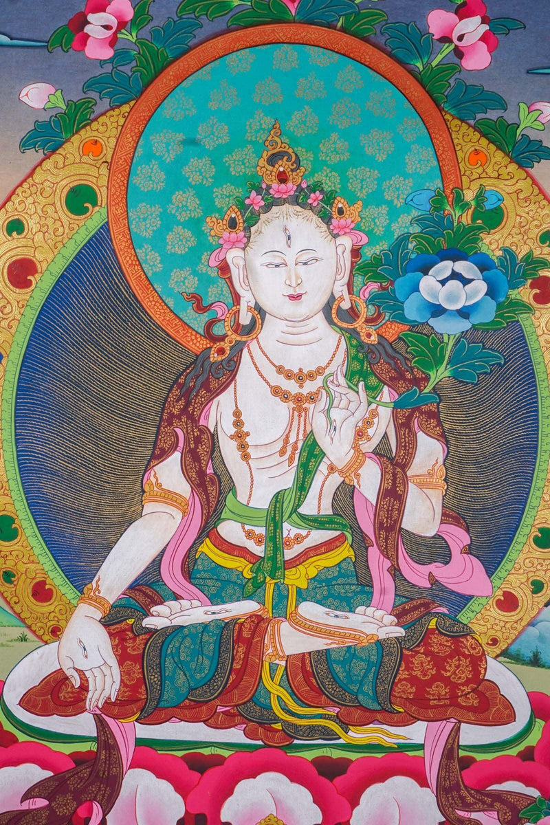 White Tara Thangka - Seven Eyes Bodhisattva  For home decor and and Wall hanging 