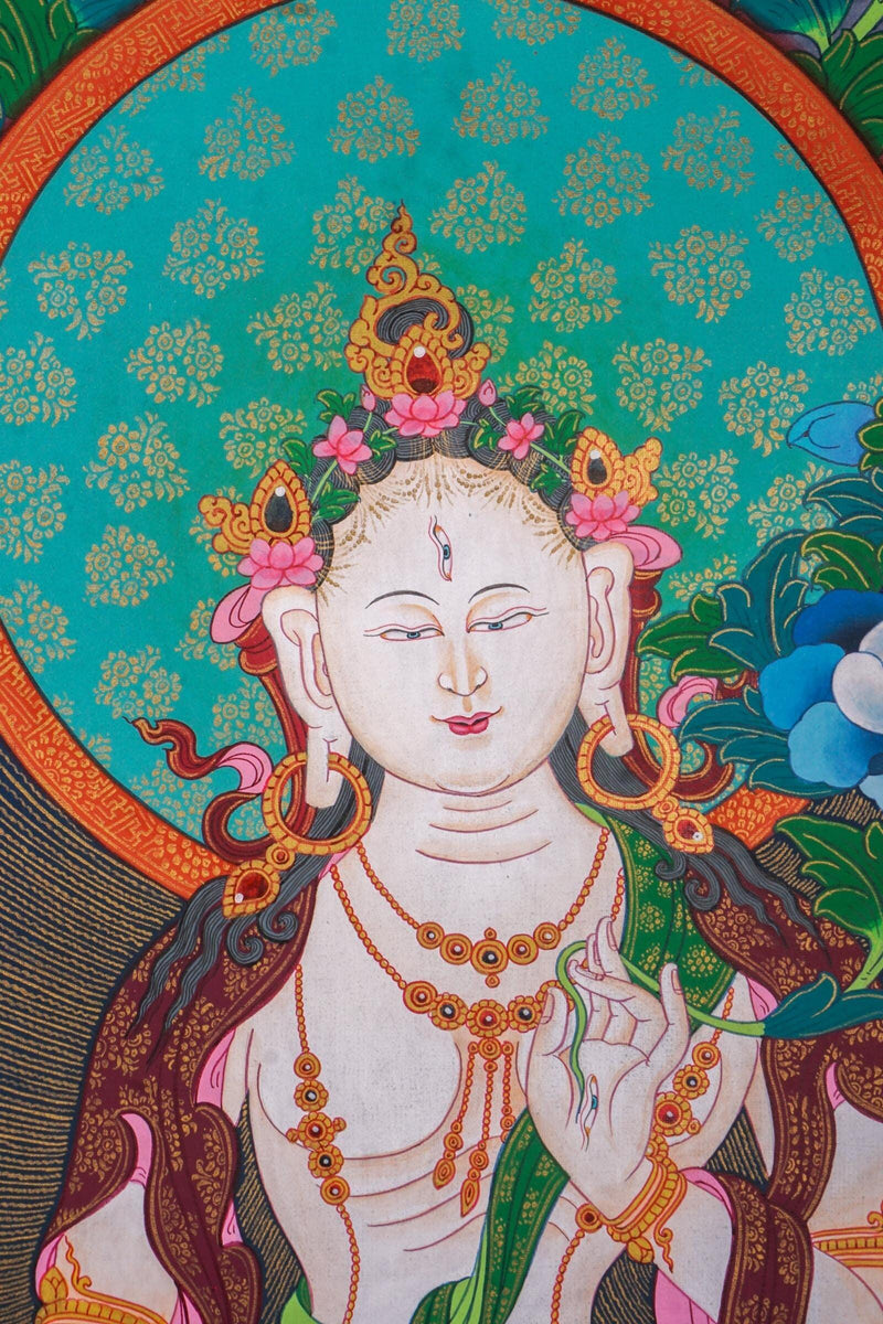 White Tara Thangka - Seven Eyes Bodhisattva  For home decor and and Wall hanging 