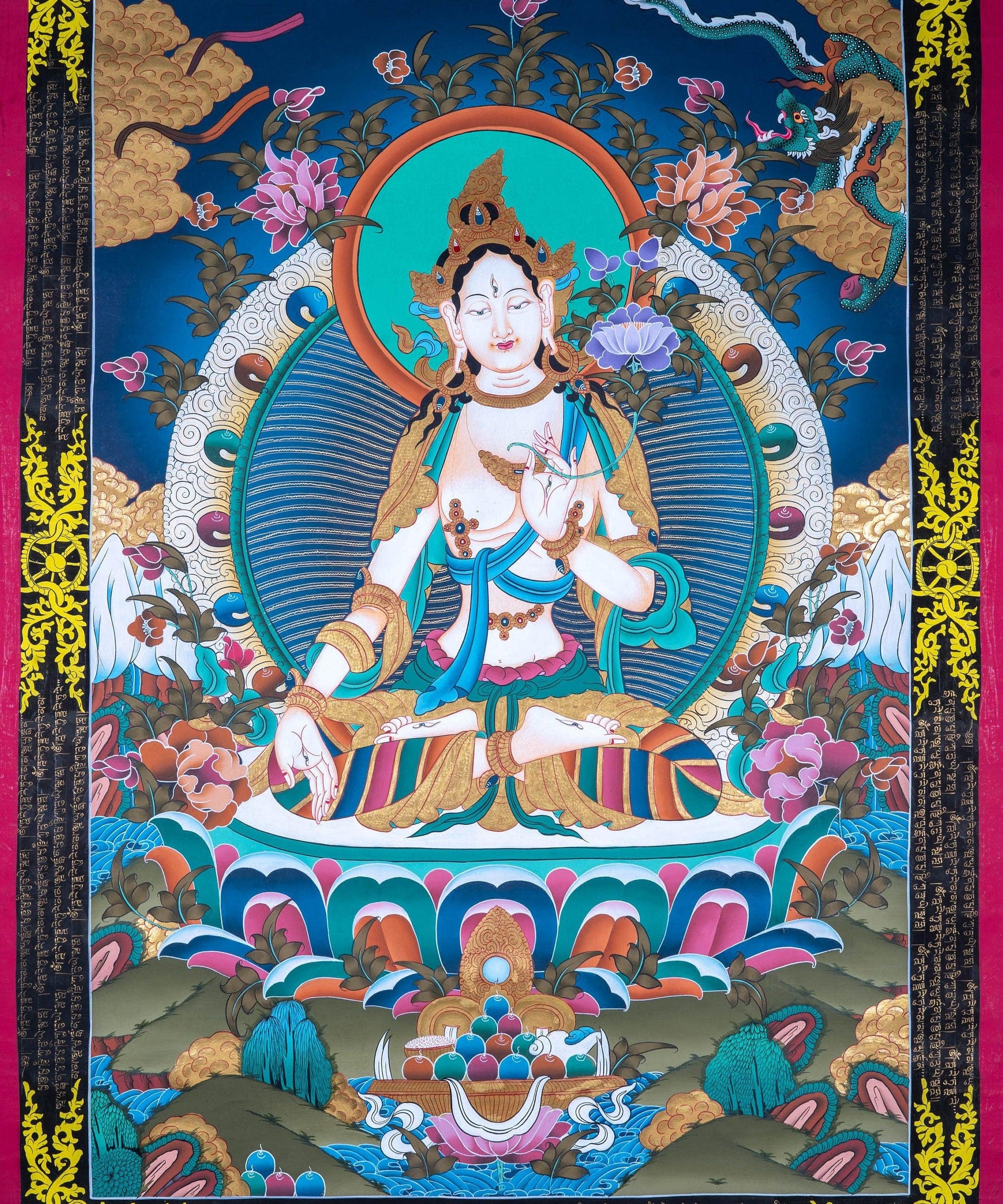 White Tara Thangka - Himalayas Shop