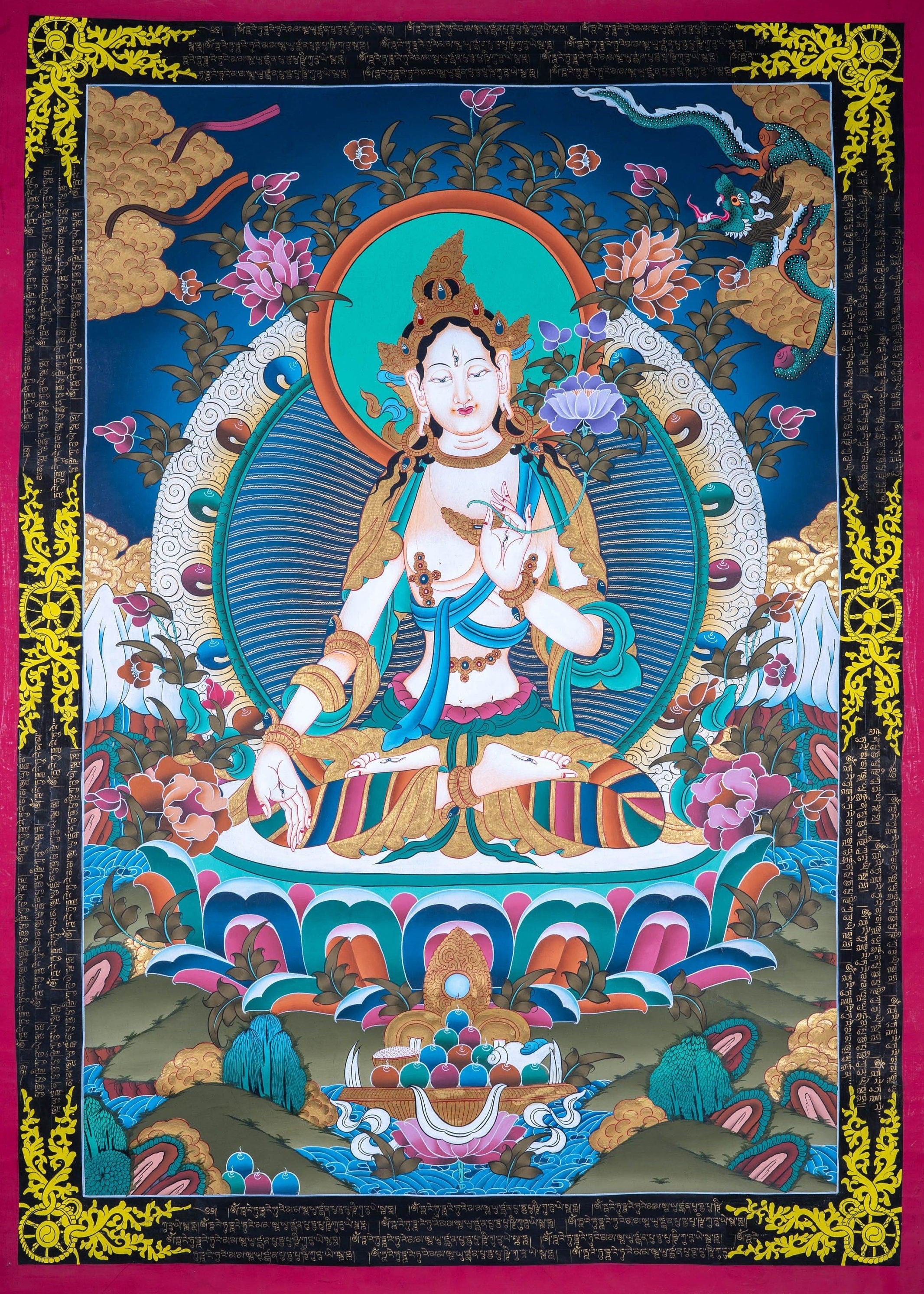White Tara Thangka - Himalayas Shop