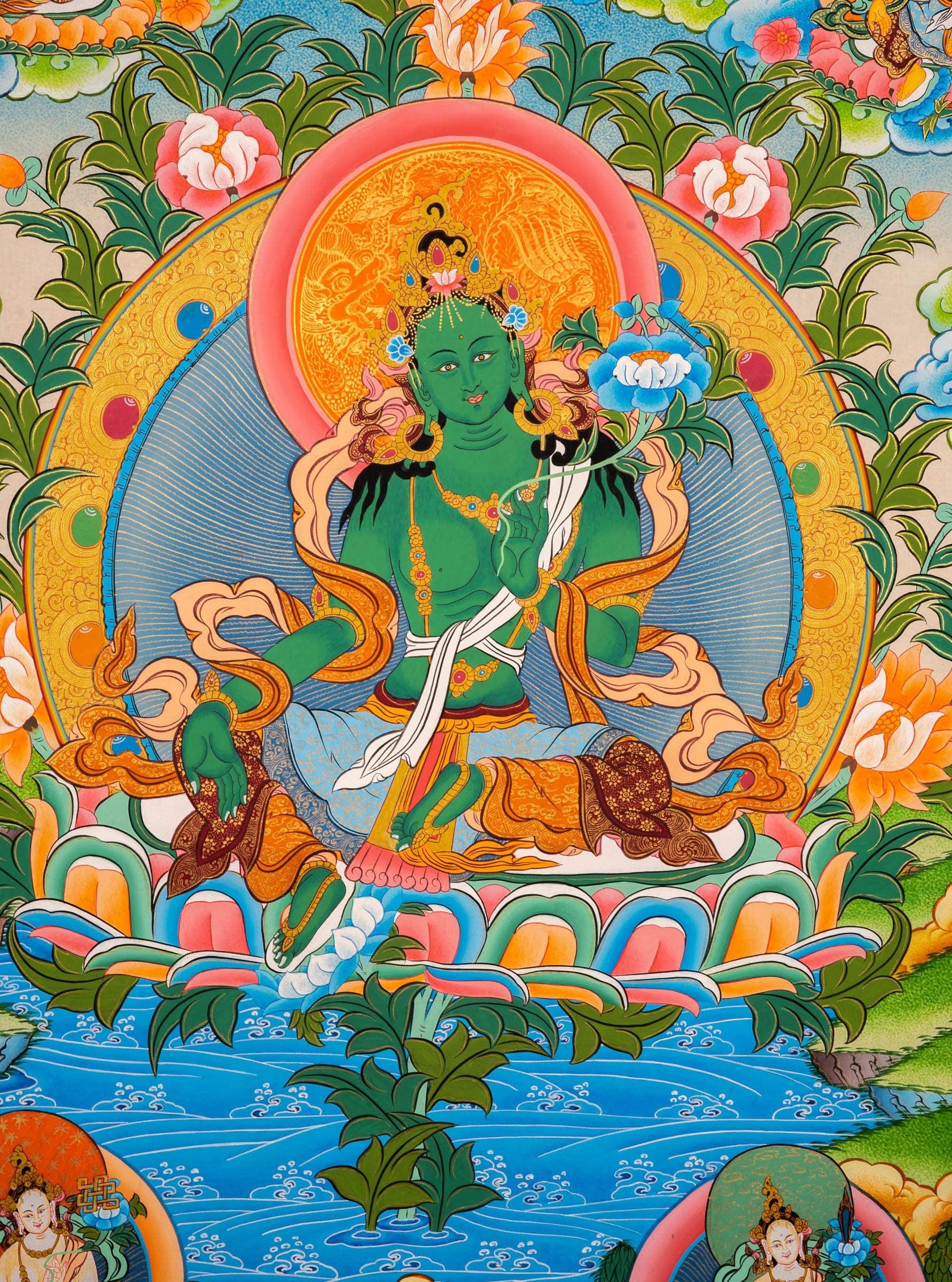 High Quality Green Tara Thangka Painting - Himalayas Shop
