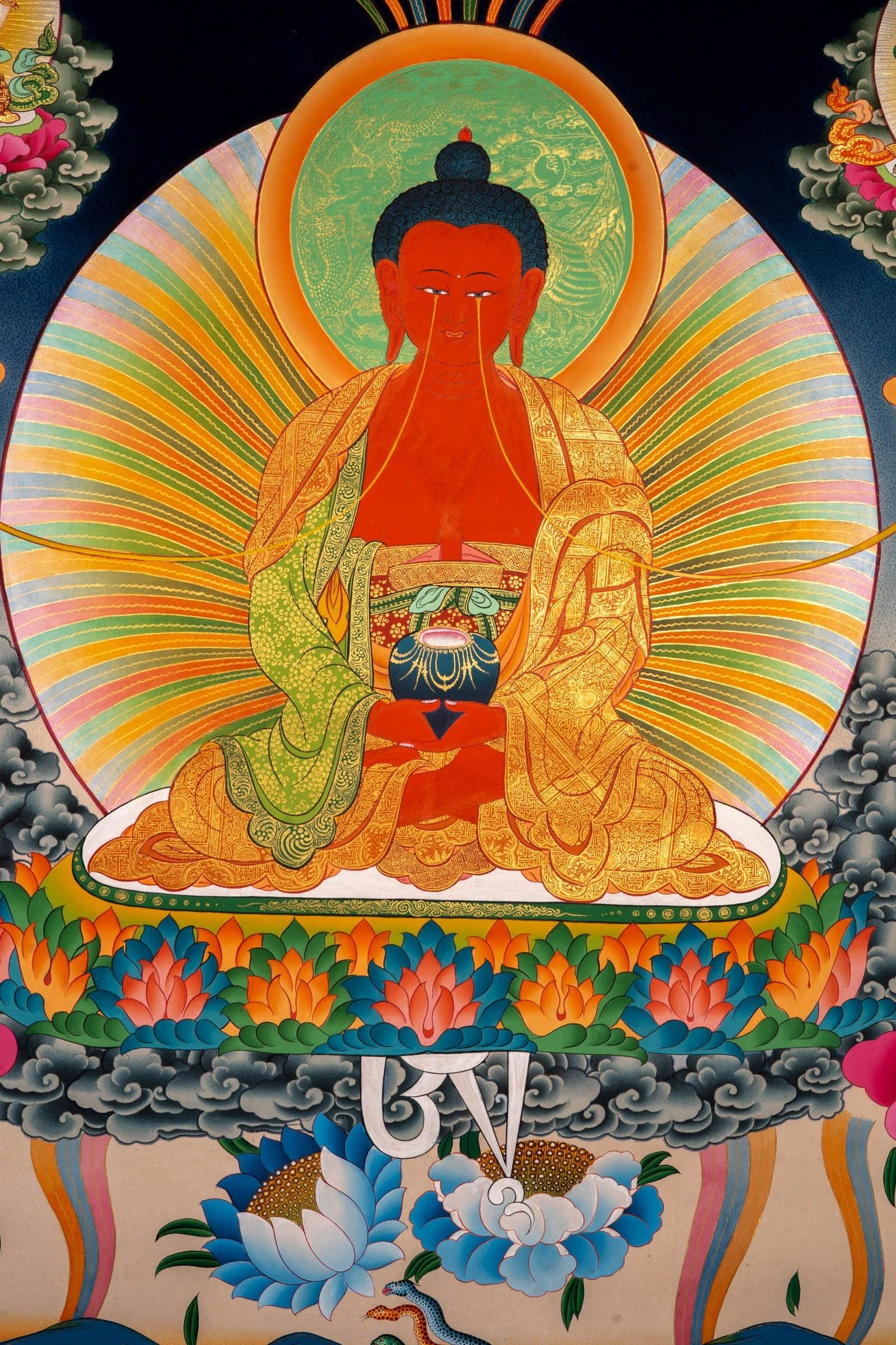 Long Life Amitabha Buddha Thangka - Himalayas Shop