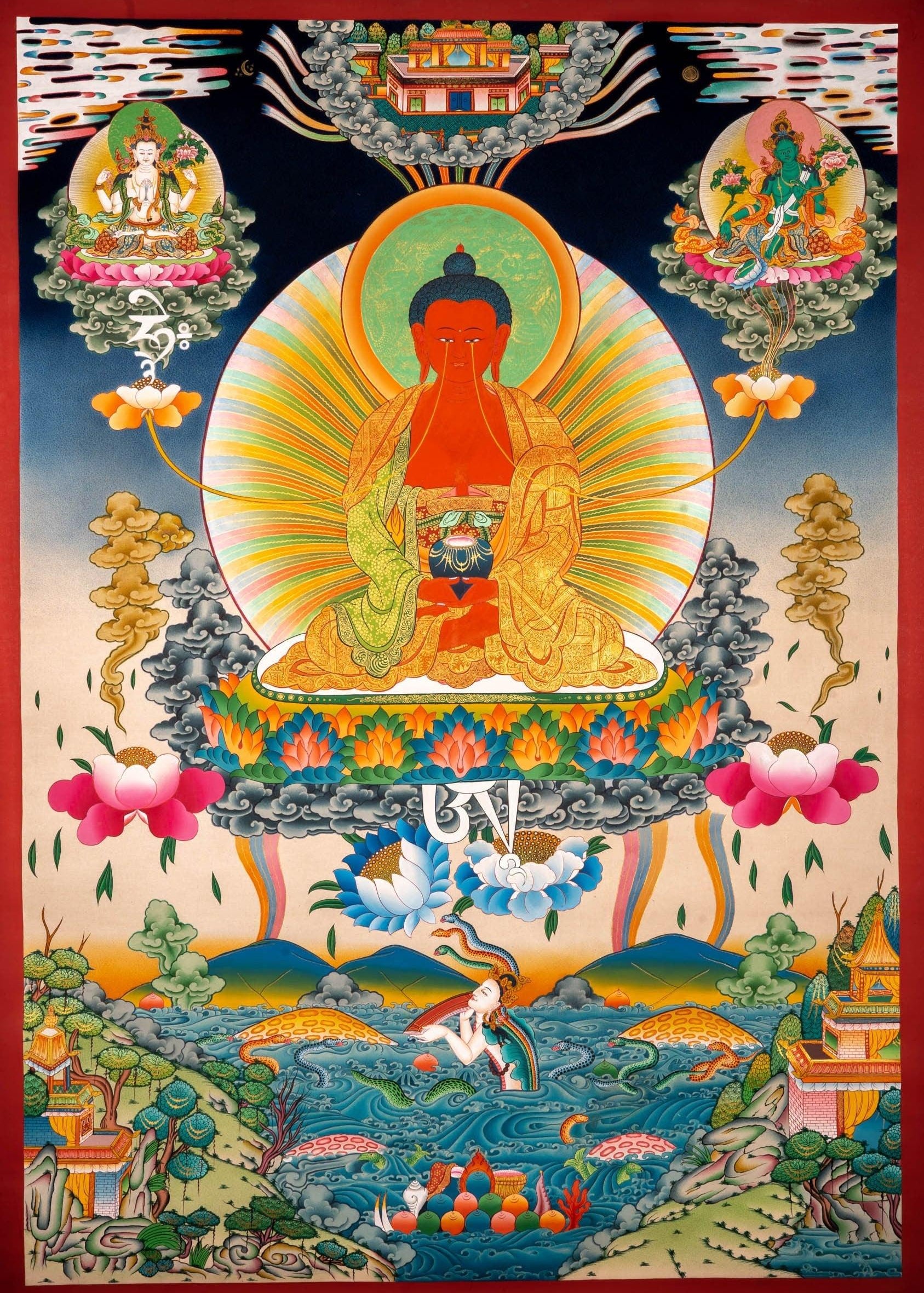 Long Life Amitabha Buddha Thangka For Meditational Practice and Spiritual Gifts