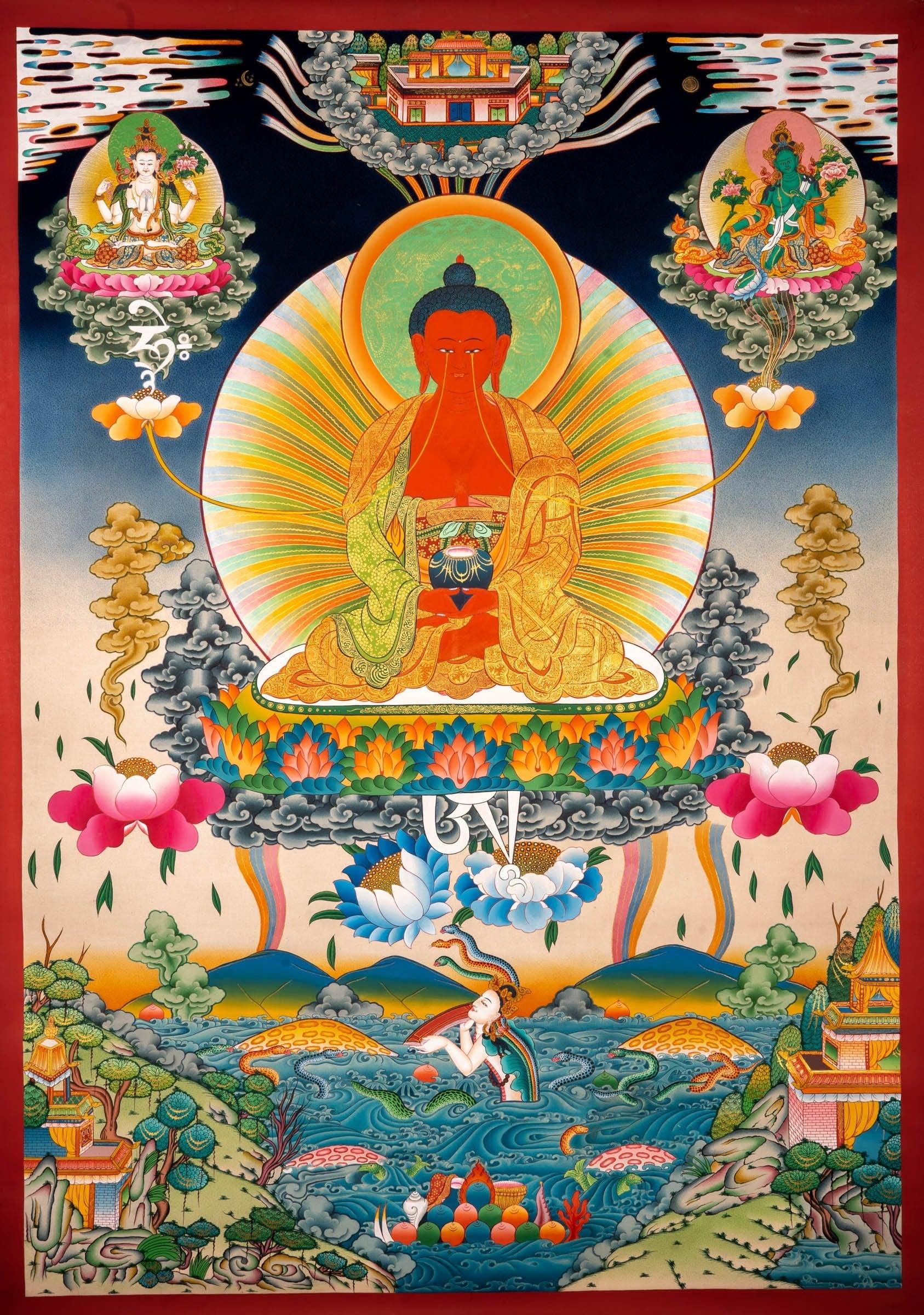 Long Life Amitabha Buddha Thangka For Meditational Practice and Spiritual Gifts