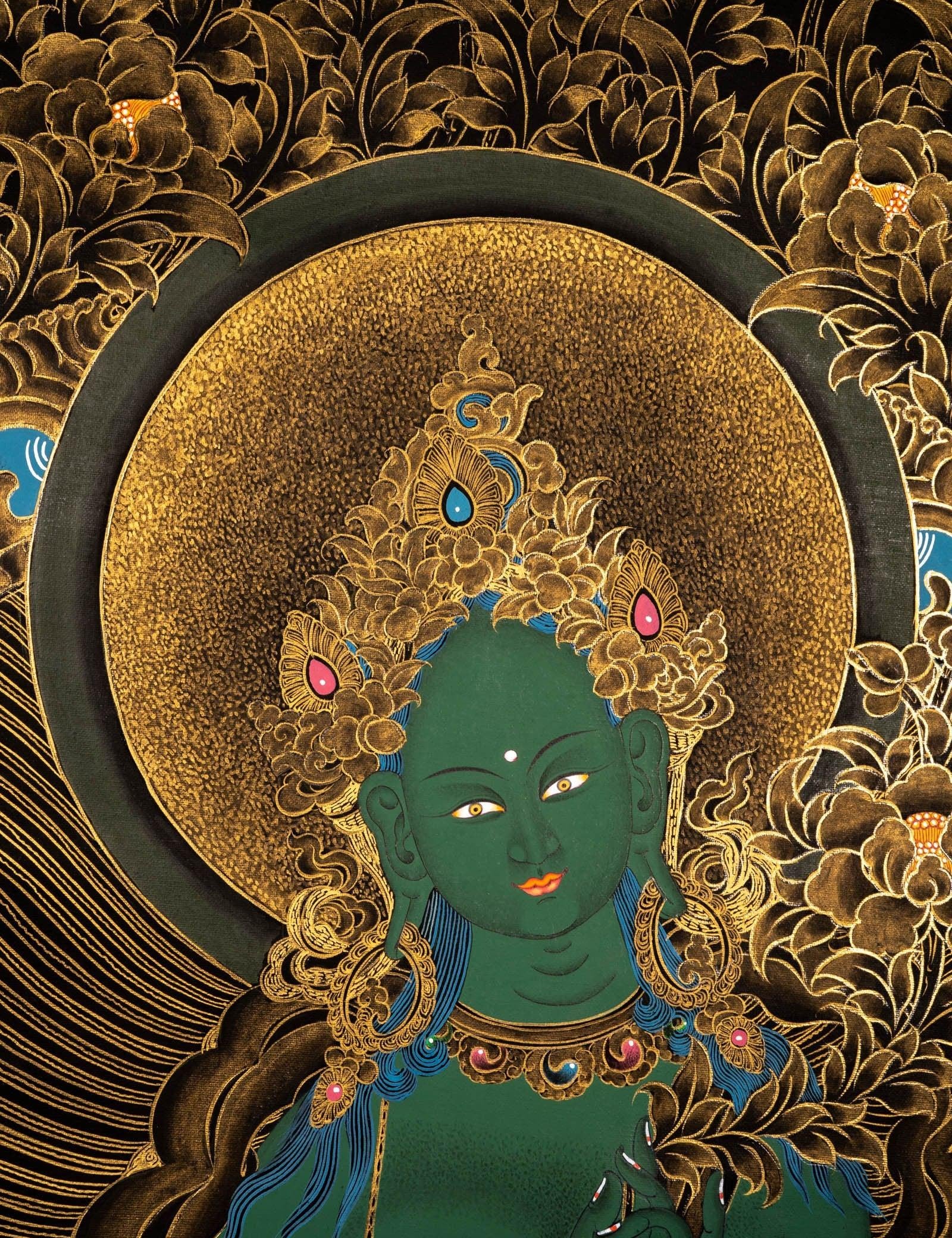 Green Tara Female Deity Thangka Painting For home decor and and Wall hanging