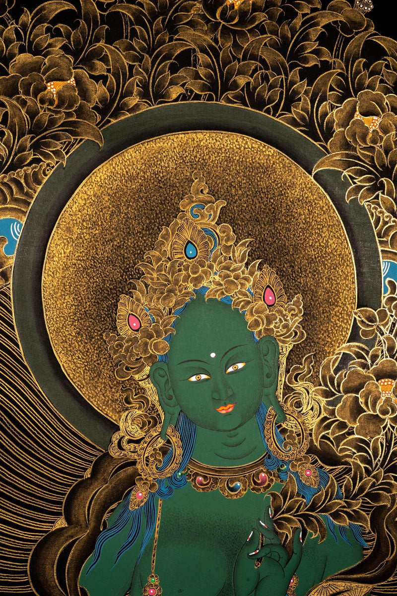 Green Tara Female Deity Thangka Painting For home decor and and Wall hanging