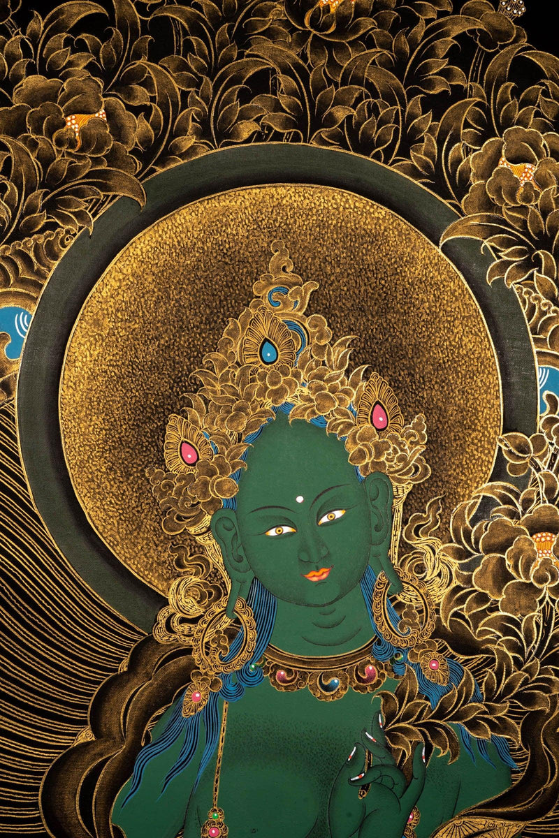 Green Tara Female Deity Thangka Painting For home decor and and Wall hanging