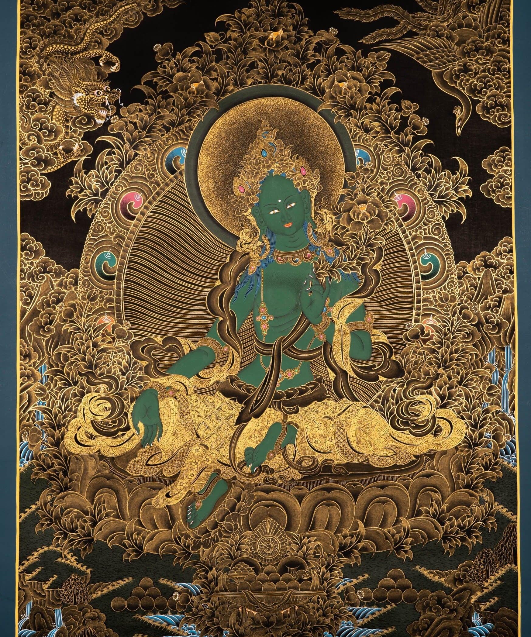 Green Tara Female Deity Thangka Painting For home decor and and Wall hanging