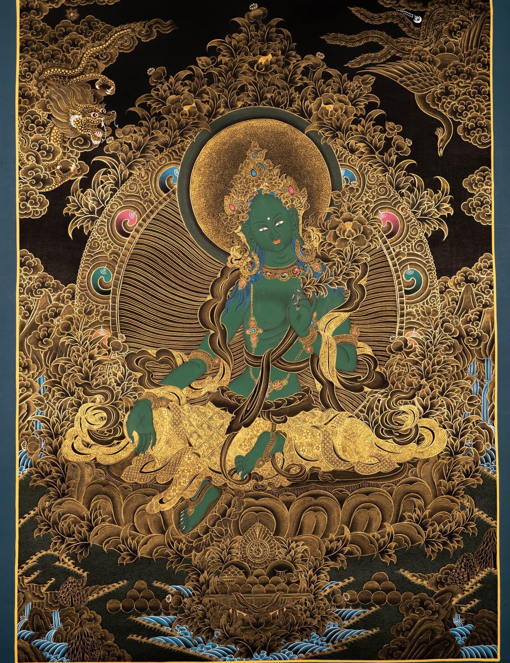 Green Tara Female Deity Thangka Painting For home decor and and Wall hanging