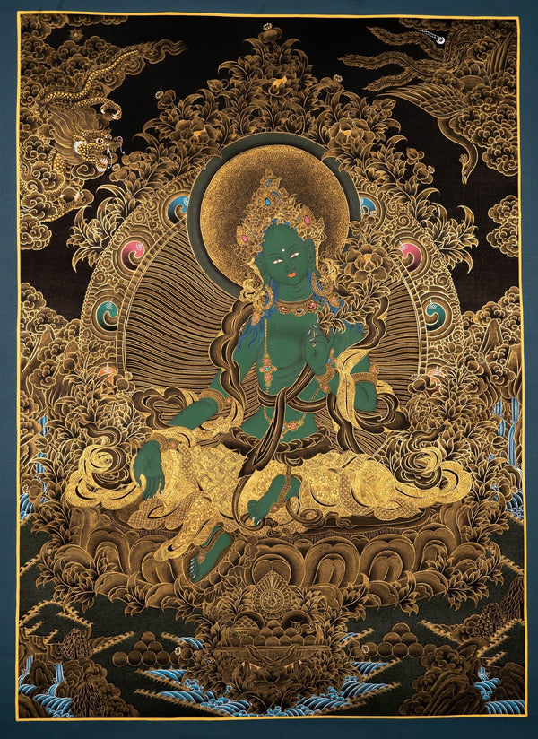 Green Tara Female Deity Thangka Painting For home decor and and Wall hanging