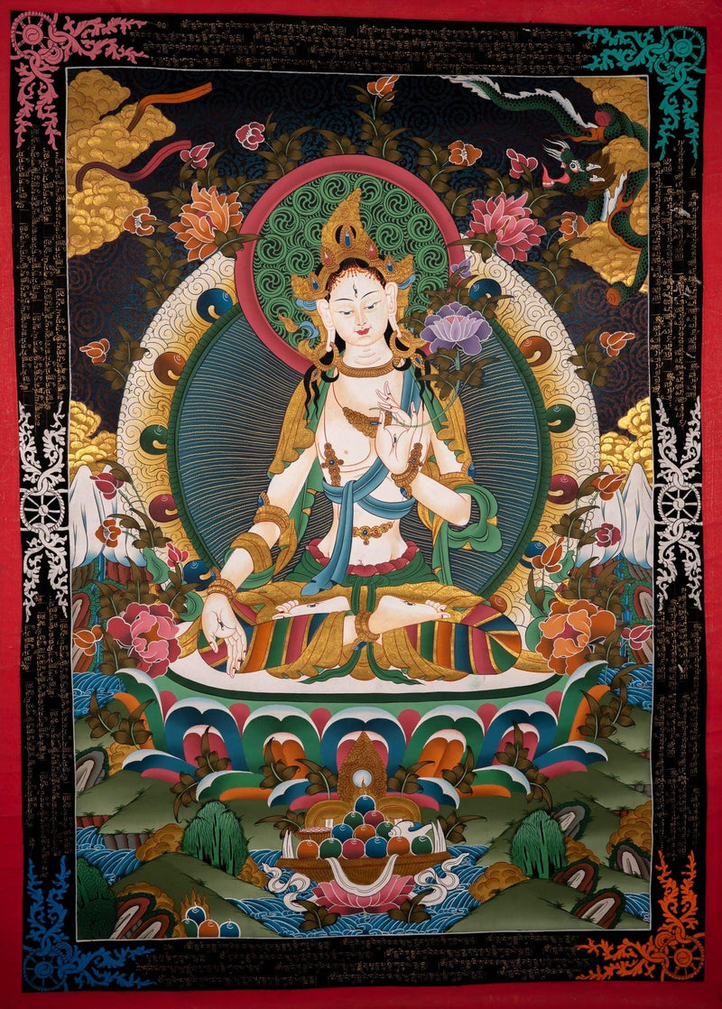 White Tara Thangka - Himalayas Shop