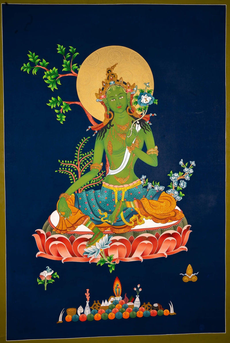 High Quality Green Tara Thangka Painting  For home decor and and Wall hanging  Traditional   