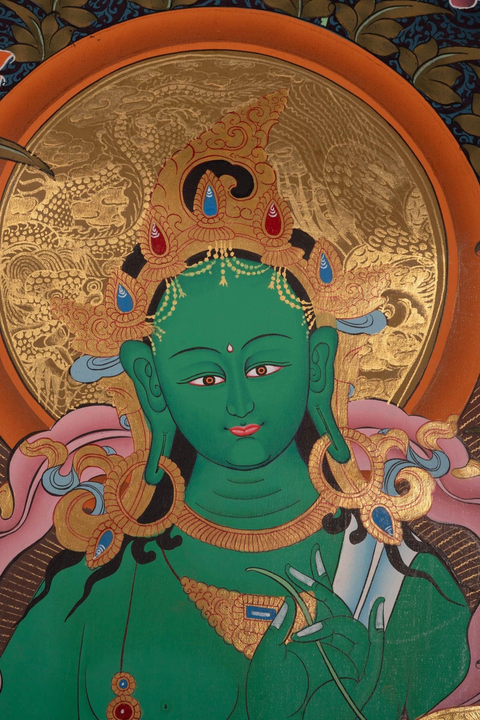 Beautiful Compassionate Green Tara Painting  For home decor and and Wall hanging 