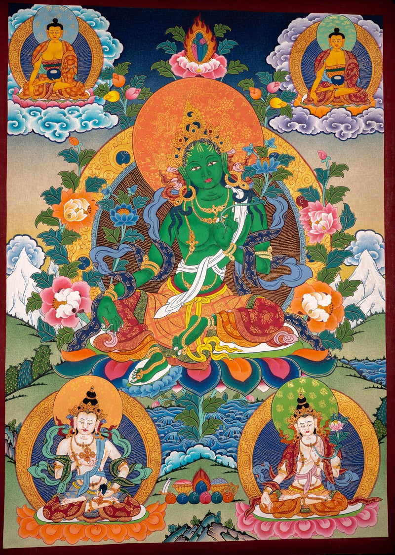 Green Tara Female Deity Thangka Painting For home decor and and Wall hanging 