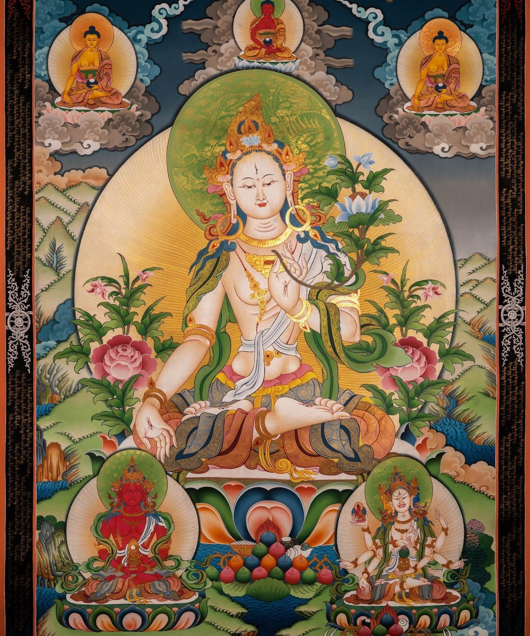 White Tara Female Deity Thangka For Meditational Practice and Spiritual Gifts