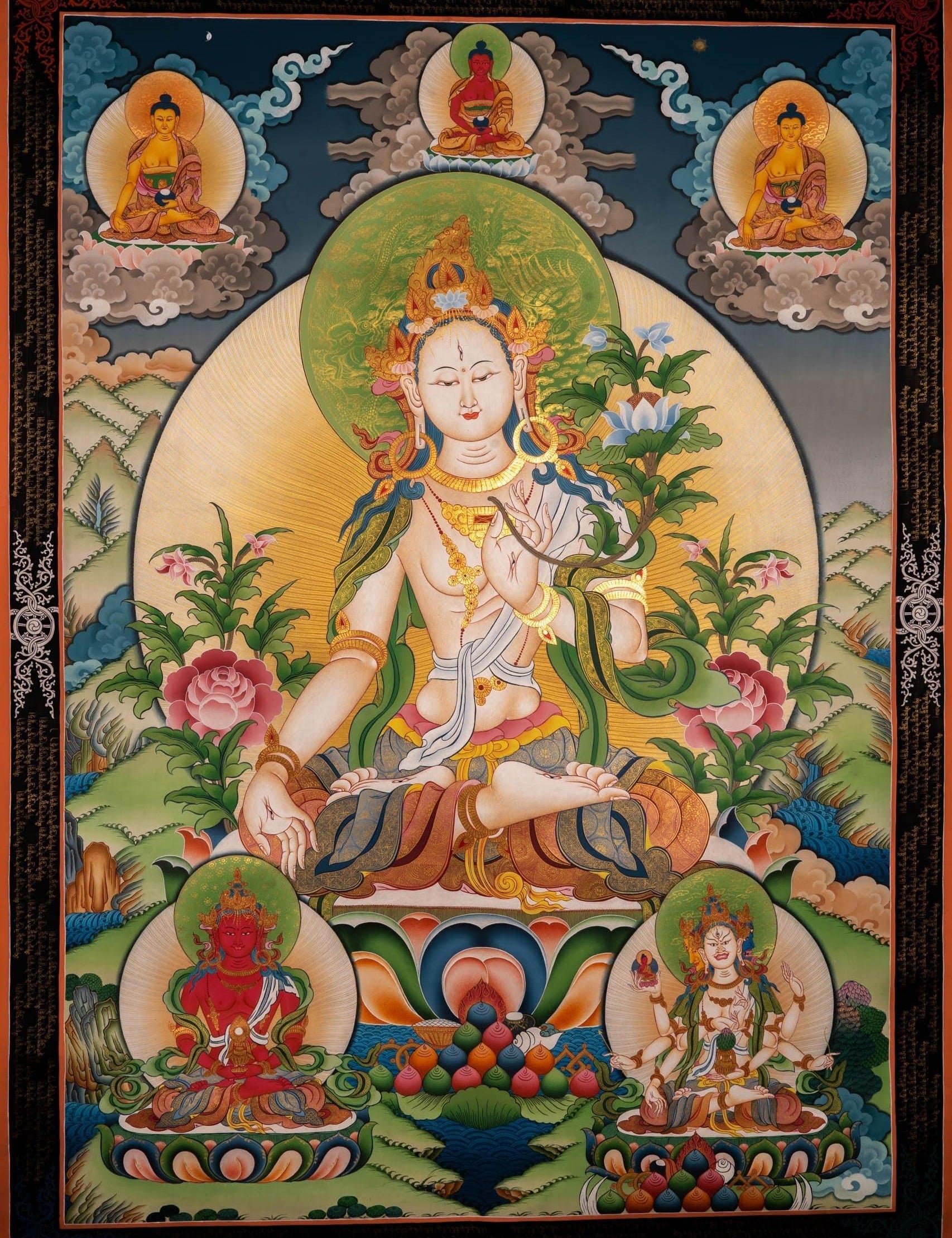 White Tara Female Deity Thangka For Meditational Practice and Spiritual Gifts