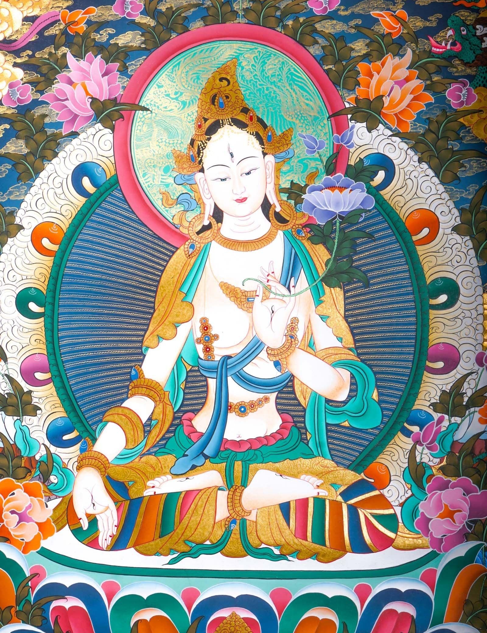 Master pcs thangka painting - White Tara - Himalayas Shop