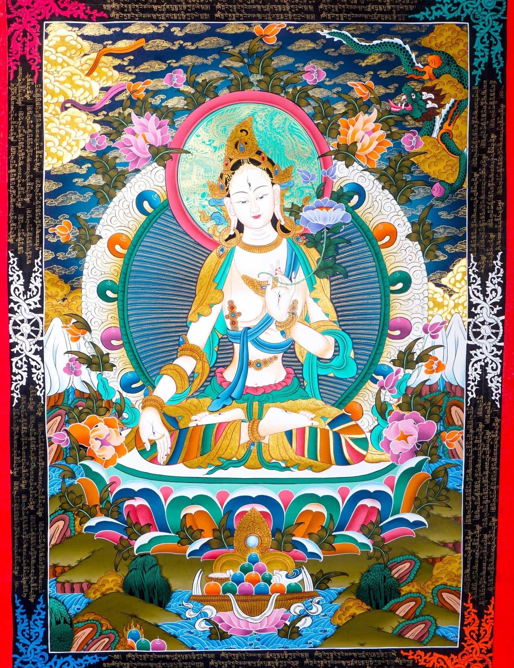 Master pcs thangka painting - White Tara - Himalayas Shop
