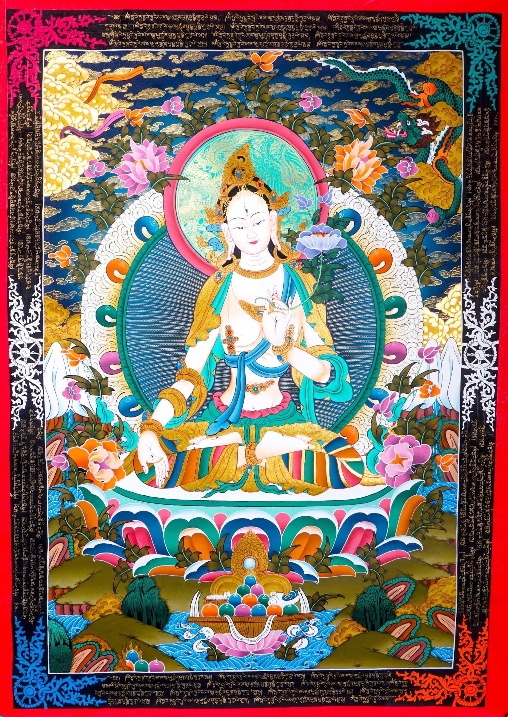 Master pcs thangka painting - White Tara - Himalayas Shop