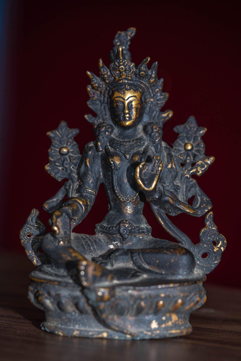 Copper oxidized green tara statue - Buddhist deity