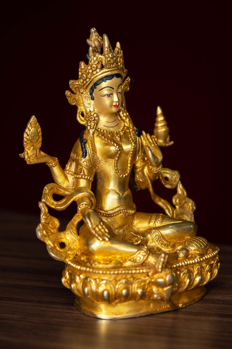 Laxmi god of wealth gold statue on metal with detail hand carving work buy online